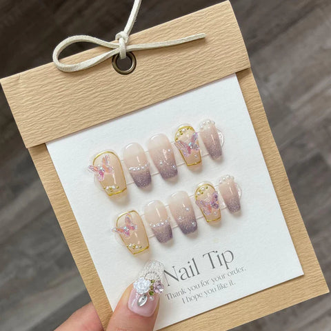 Purple Glitter Butterfly - Press on Nails