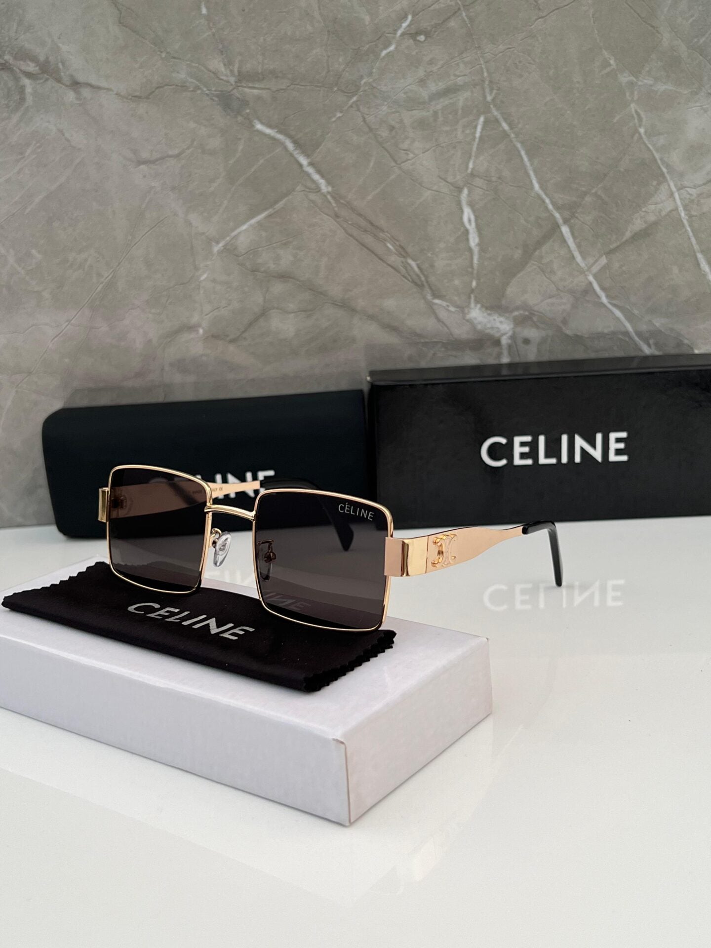 Square Sunglasses with Gold Frame