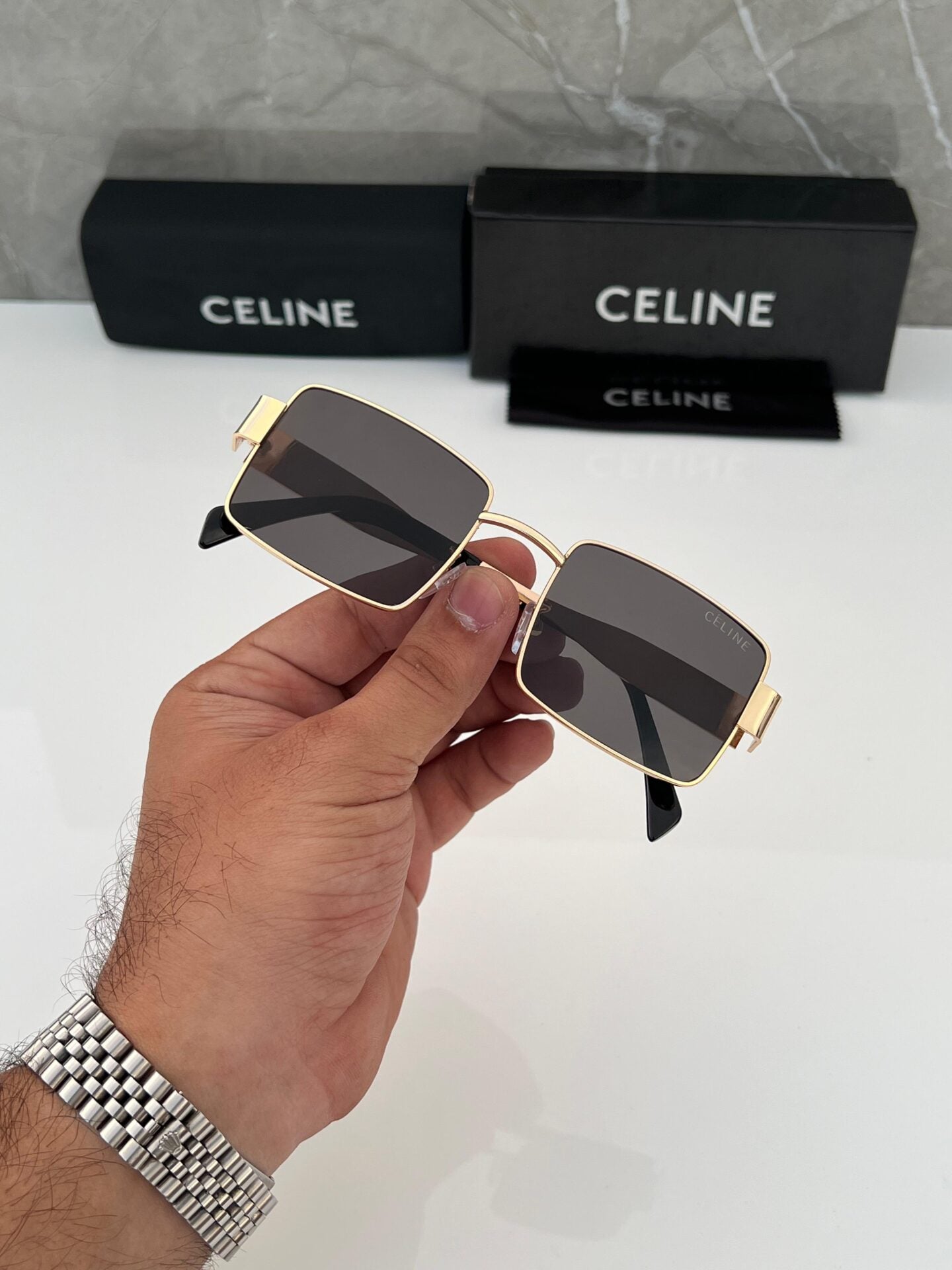 Square Sunglasses with Gold Frame