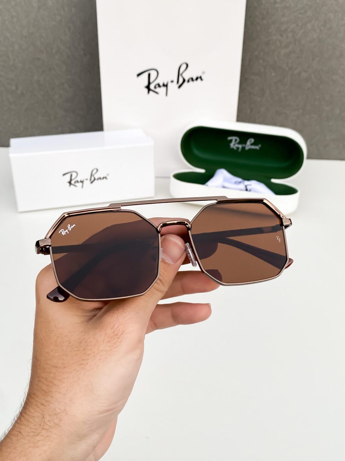 Stylish Hexagonal Sunglasses with Brown Lenses