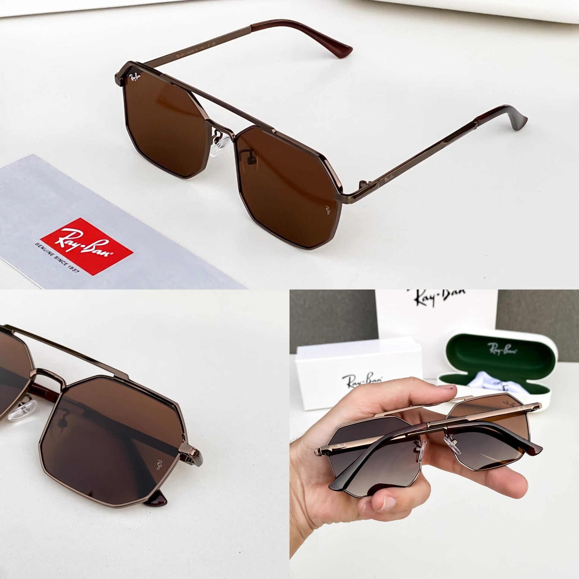 Stylish Hexagonal Sunglasses with Brown Lenses
