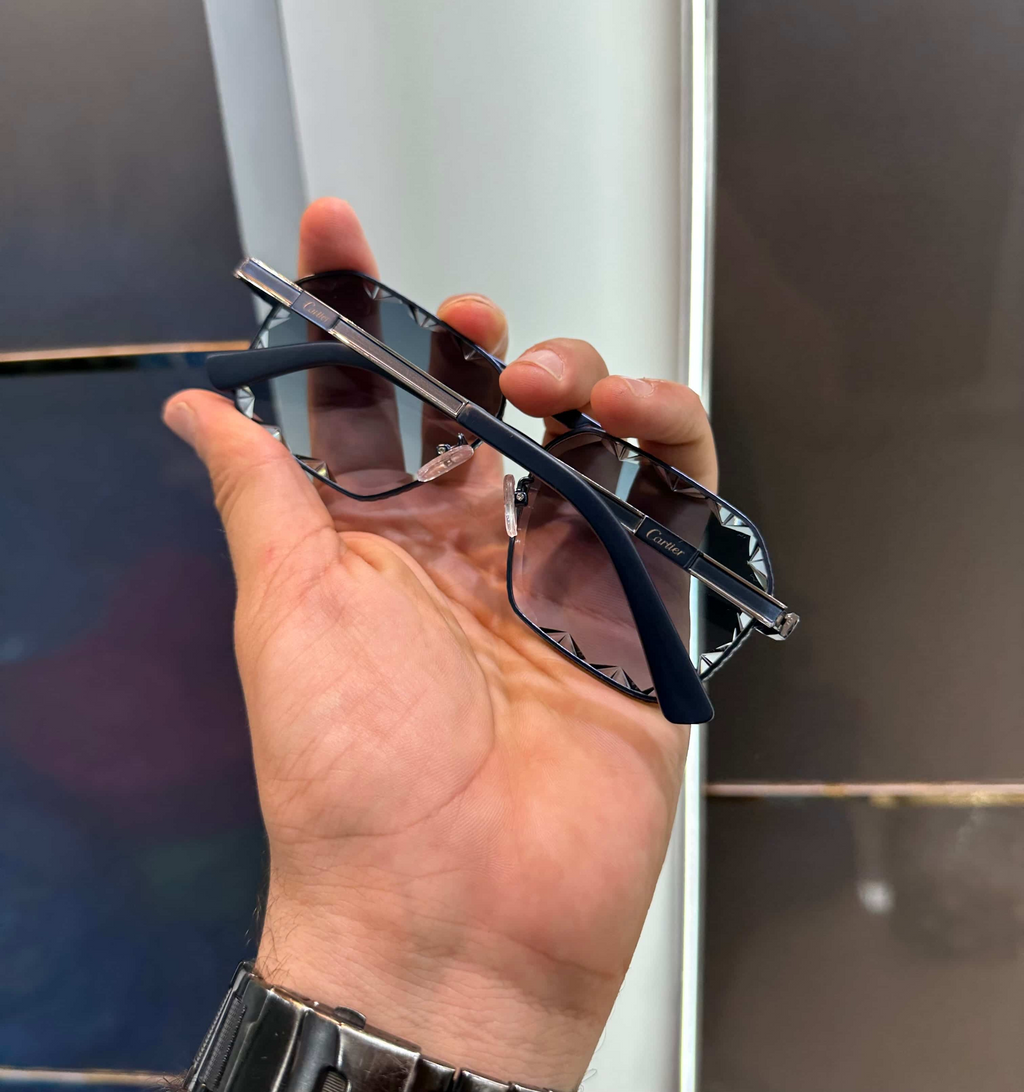 Cartier Silver Blue Metal Designer Shades 3515