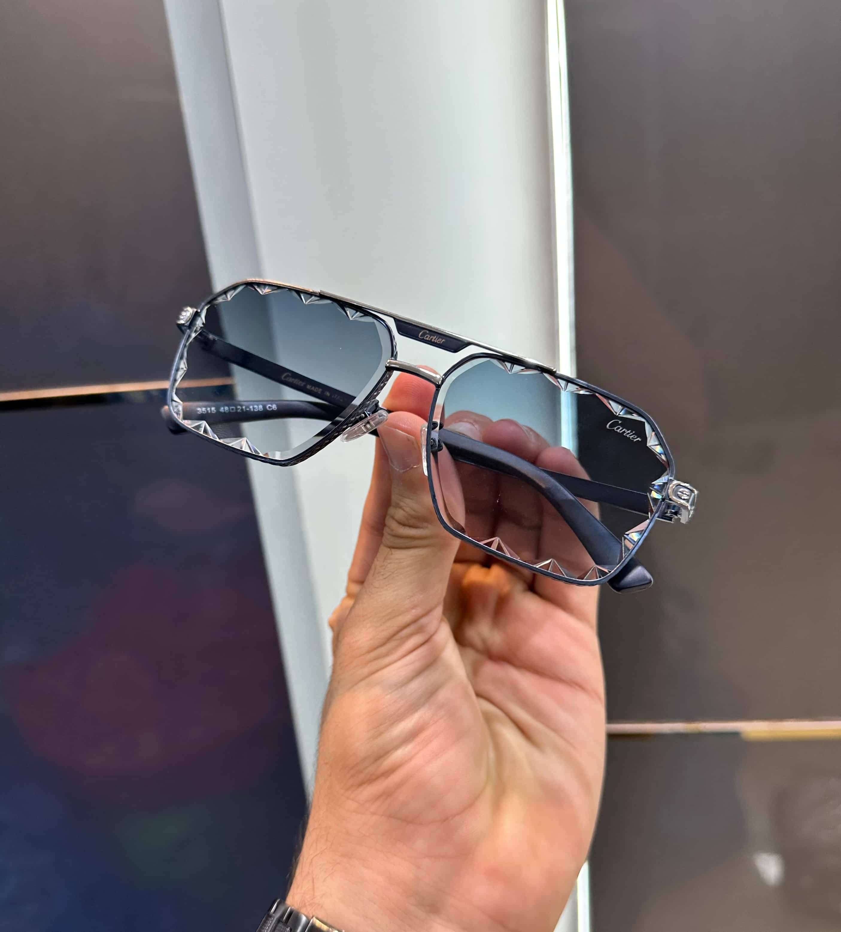 Cartier Silver Blue Metal Designer Shades 3515